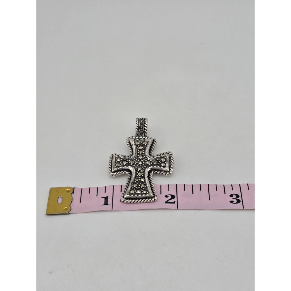 STERLING SILVER 925 Jesus cross pendant marcasite STONES - Picture 8 of 13